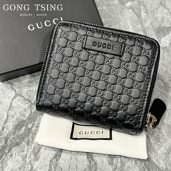 GUCCI短夾   8卡 拉鍊零錢袋 經典雙G logo 牛皮壓紋 暗釦短夾 黑色 未使用新品 現貨