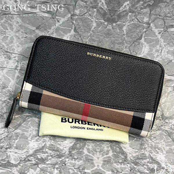 BURBERRY長夾  經典HOUSE格紋 小牛皮 拉鍊長夾 黑色格紋 未使用新品 現貨