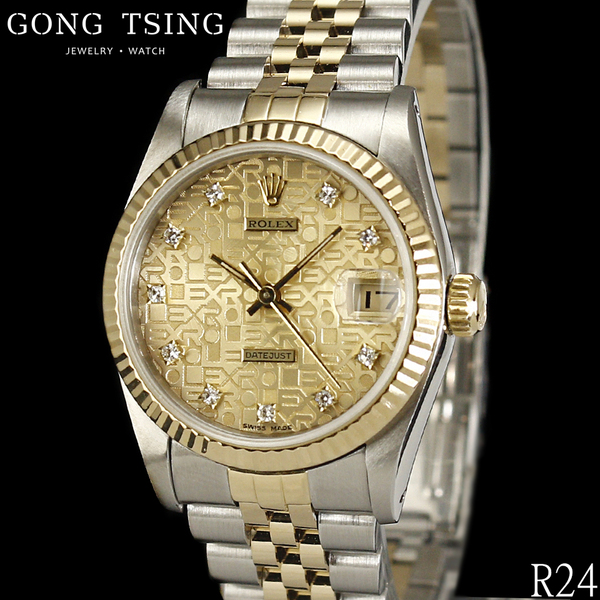 勞力士中型     ROLEX 68273 半金 31MM 金色十鑽紀念面盤 五珠錶帶