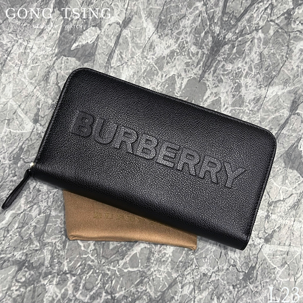 BURBERRY長夾  Elmore 壓紋Logo 牛皮 拉鍊長夾 ㄇ形發財長夾 黑色 未使用新品 現貨