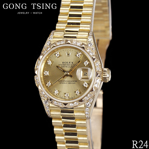 (已下訂)勞力士女錶     ROLEX  69178 紅蟳 黃K金女錶 原廠金色十鑽面盤 26MM 精鑲鑽圈鑽腳 附台灣AD保單 